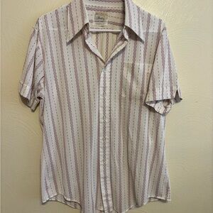 Men's Casual Striped Button Down Shirt in White and Purple